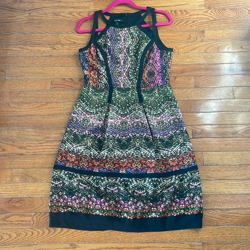 Ivy + blu colorful rainbow waves a line skate halter sleeveless dress size 8 EUC